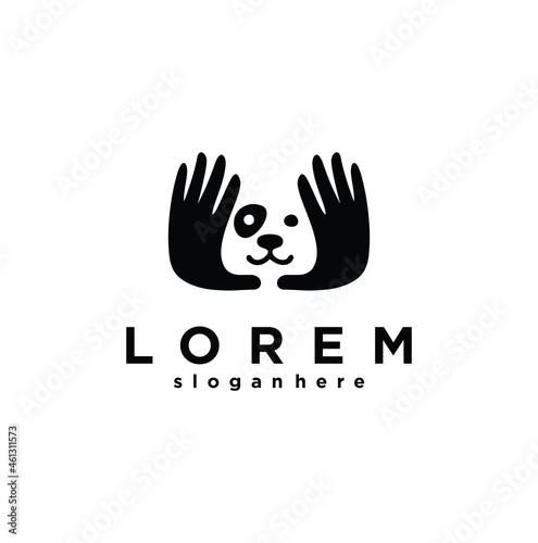 Dog Hand Care Pet Logo health design Vector template. Animal care logo icon silhouette. Veterinary Clinic Vector Logo Stock Illustration