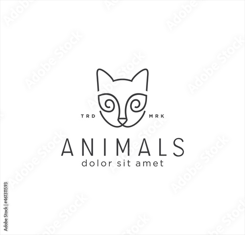 Simple cat head logo line art monoline style modern and minimalist design template. abstract kitty logo icon