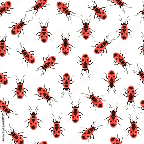 Seamless pattern with red firebug . Pyrrhocoris apterus. Vector illustration © Jango_art