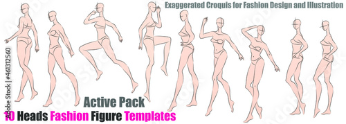 10 Heads Fashion Figure Templates - Active Pack. Exaggerated Croquis for Fashion Design and Illustration