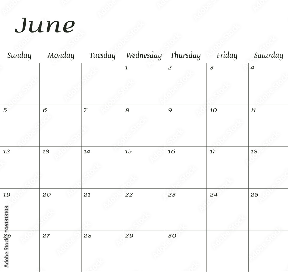 ДаНет
June 2022. Calendar planner design template. Week starts on Sunday.
