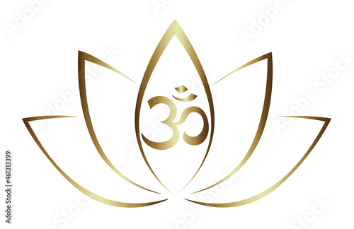 gold colored lotus flower and Om symbol, vector illustration