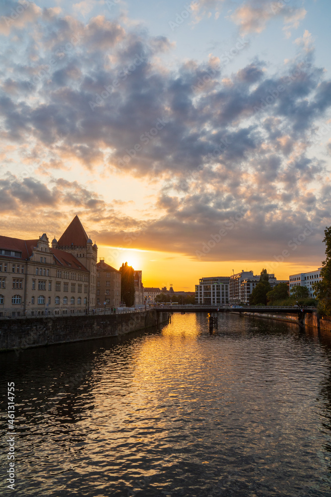 Berlin canal by sunset