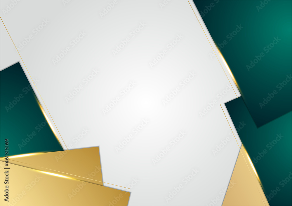 Abstract luxury dark green overlap layer with golden line. Luxury and