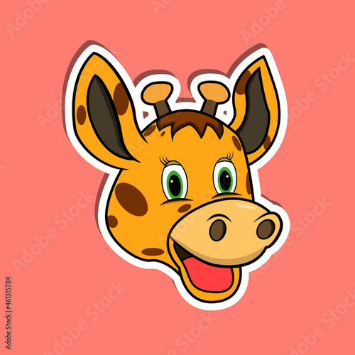 Animal Face Sticker With Giraffe Character Design.