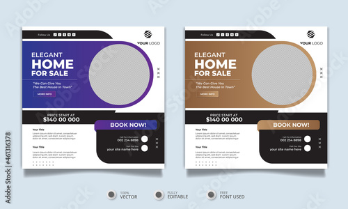 Real estate landlord house property instagram post or square web banner promo template