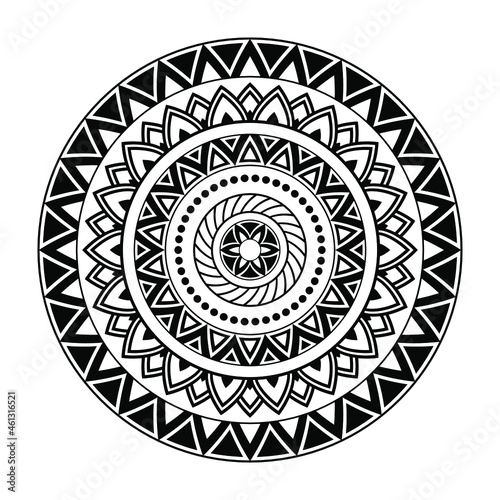 Isolated mandala in vector. Round pattern in white and black colors. Vintage decorative element 
