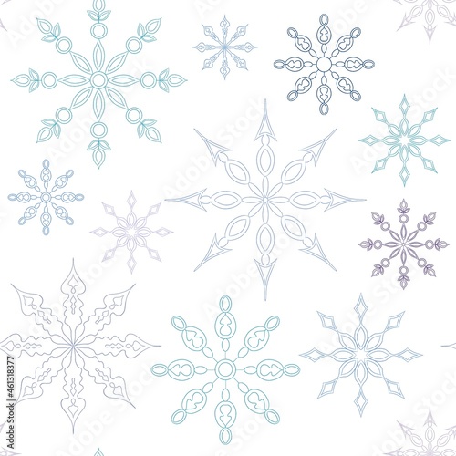 seamless pattern with blue and purple snowflakes