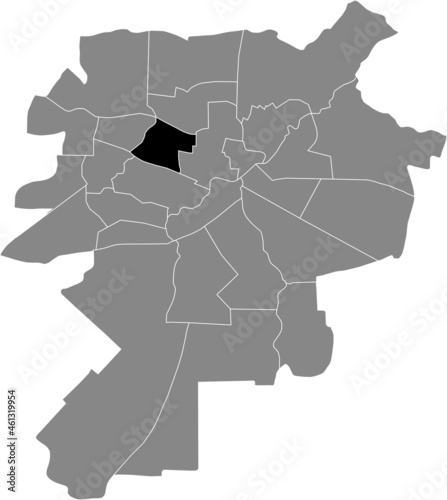 Black location map of the Wieniawa district inside gray urban districts map of the Polish regional capital city of Lublin, Poland