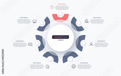 Seven option circle infographic design template. Vector illustration