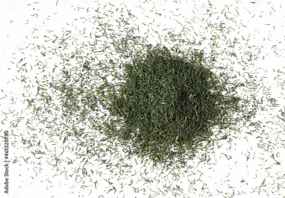 Pile dry dill isolated on white background, top view Pile dry dill isolated on white background, top view