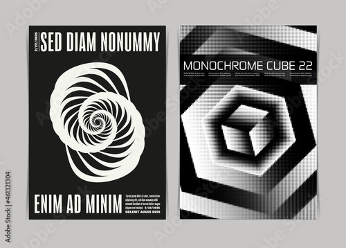 Set of Abstract Geometric Composition Flyers Template . Vector illustration.