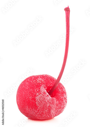 Frozen red cocktail cherry isolated on a white background photo