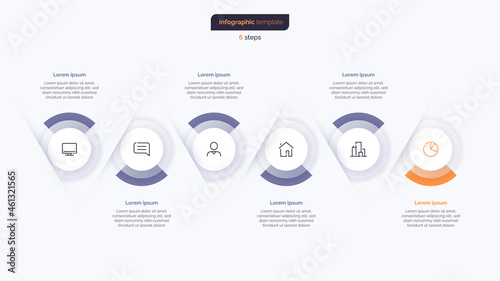 Six step business infographic design template. Vector illustration