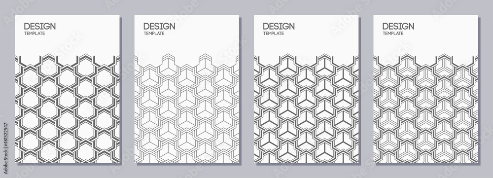 Set of flyers, posters, banners, placards, brochure design templates A6 size with korean, japanese ornaments. Graphic design for greeting, invitation cards. Vector gray and white backgrounds.