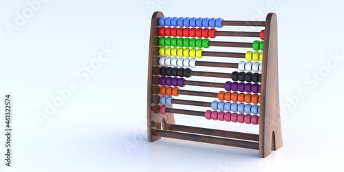 Count learning. Traditional abacus isolated on white background, copy space. 3d illustration