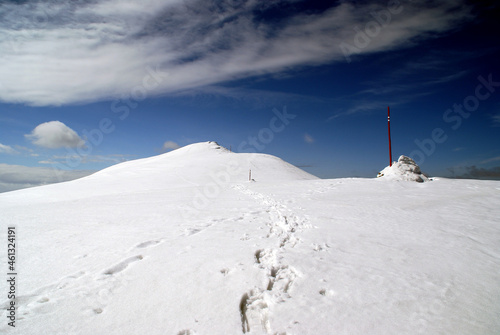 Mountain peak on a winter day, Beskids, Poland