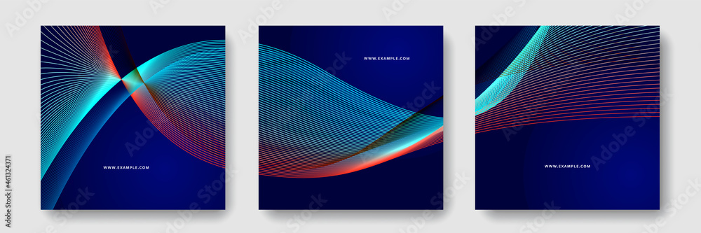 Modern blue social media layouts, instagram and facebook post templates with abstract wave vector elements, clean business, futuristic concept, trendy  square banners - obrazy, fototapety, plakaty 