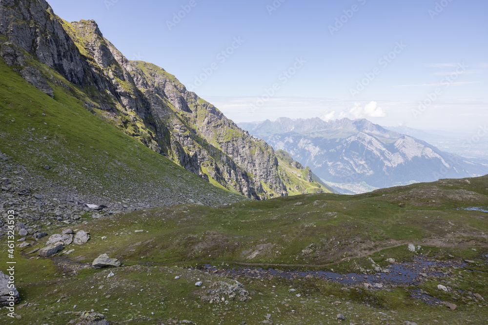 Amazing hiking day in one of the most beautiful area in Switzerland called Pizol in the canton of Saint Gallen. What a wonderful landscape in Switzerland at a sunny day.