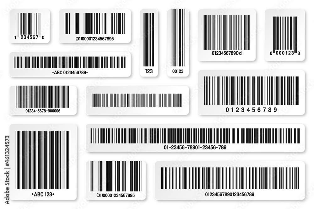 Set of product barcodes. Identification tracking code. Serial number, product ID with digital information. Store or supermarket scan labels, price tag. Vector illustration. Set of product barcodes. Identification tracking code. Serial number, product ID with digital information. Store or supermarket scan labels, price tag. Vector illustration.