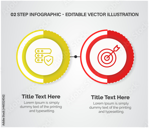2 Steps Infographics Design Template - Graph, Pie chart, workflow layout, squire diagram, brochure, report, presentation, web design. Editable Vector illustration