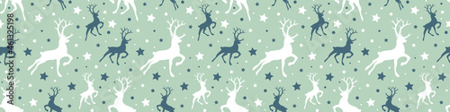 Christmas pattern with reindeer and star icons. Vector