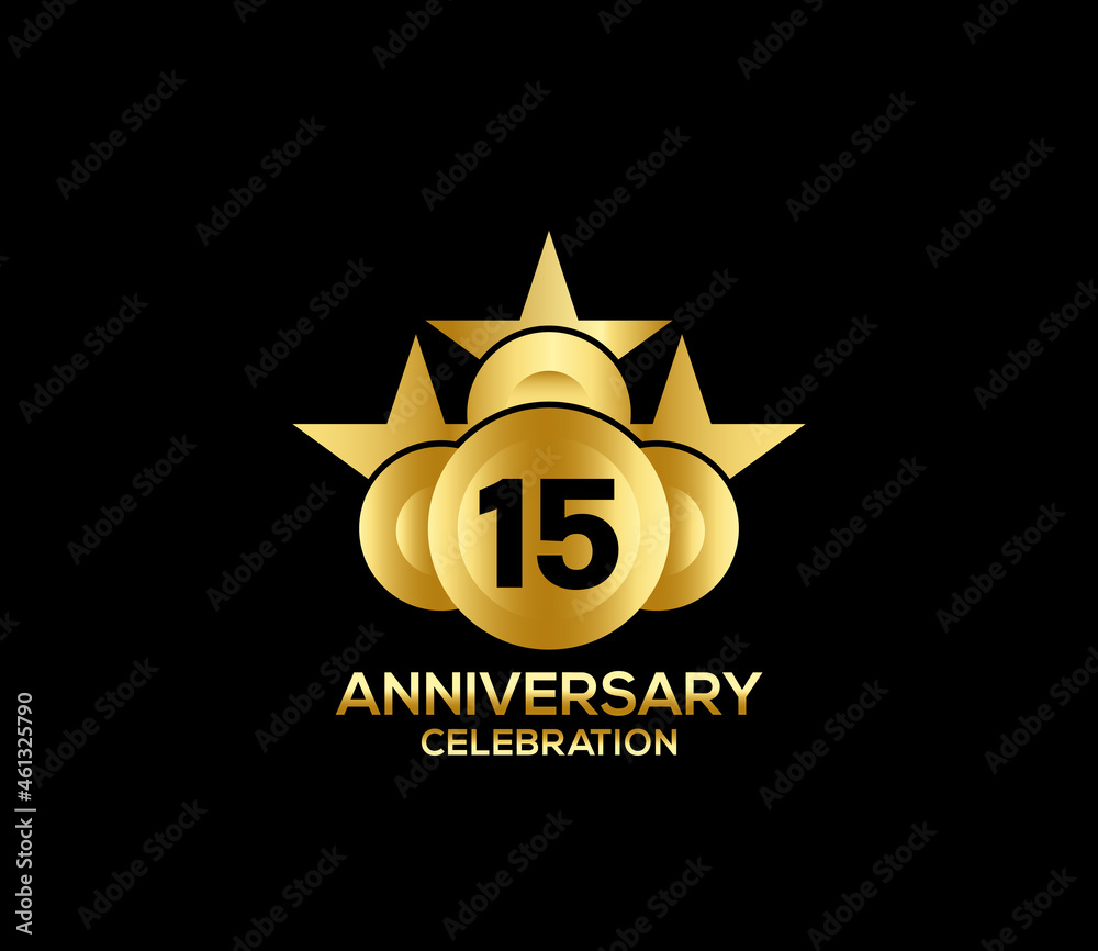 Obraz premium Happy Anniversary of, 15 Years, Bright Color Star Design Shape element, ceremony party Presentation