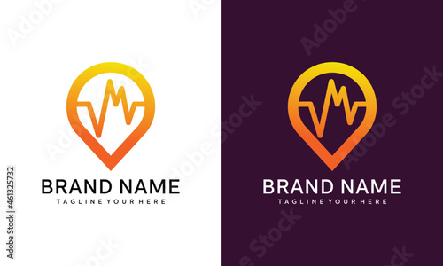 location and heart rate logo design vector template.on a dark red and white background.