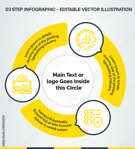 3 Steps Infographics Design Template - Graph, banner , Pie chart, workflow layout, circular diagram, brochure, report, presentation, web design. Editable Vector illustration