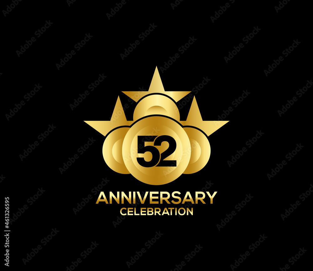 Happy Anniversary of, 52 Years, Bright Color Star Design Shape element, ceremony party Presentation Happy Anniversary of, 52 Years, Bright Color Star Design Shape element, ceremony party Presentation