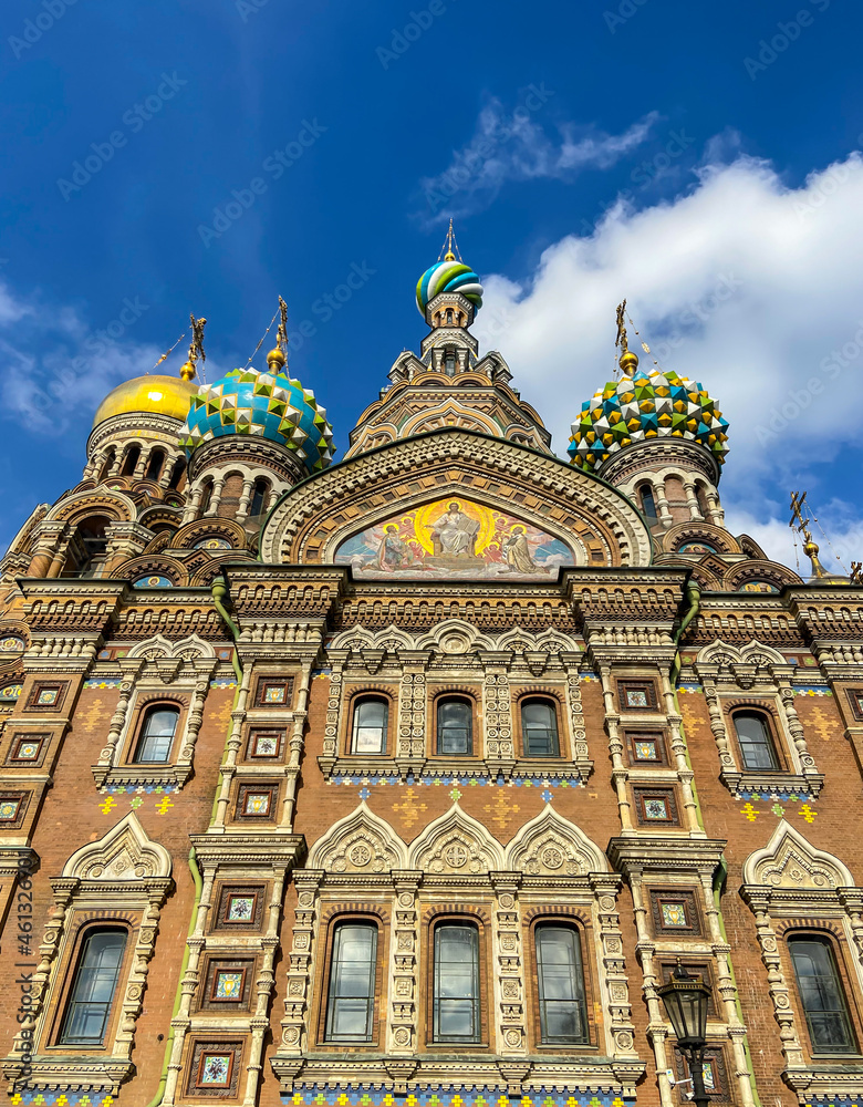 Facade of the Church of the Savior on Spilled Blood in St. Petersburg.