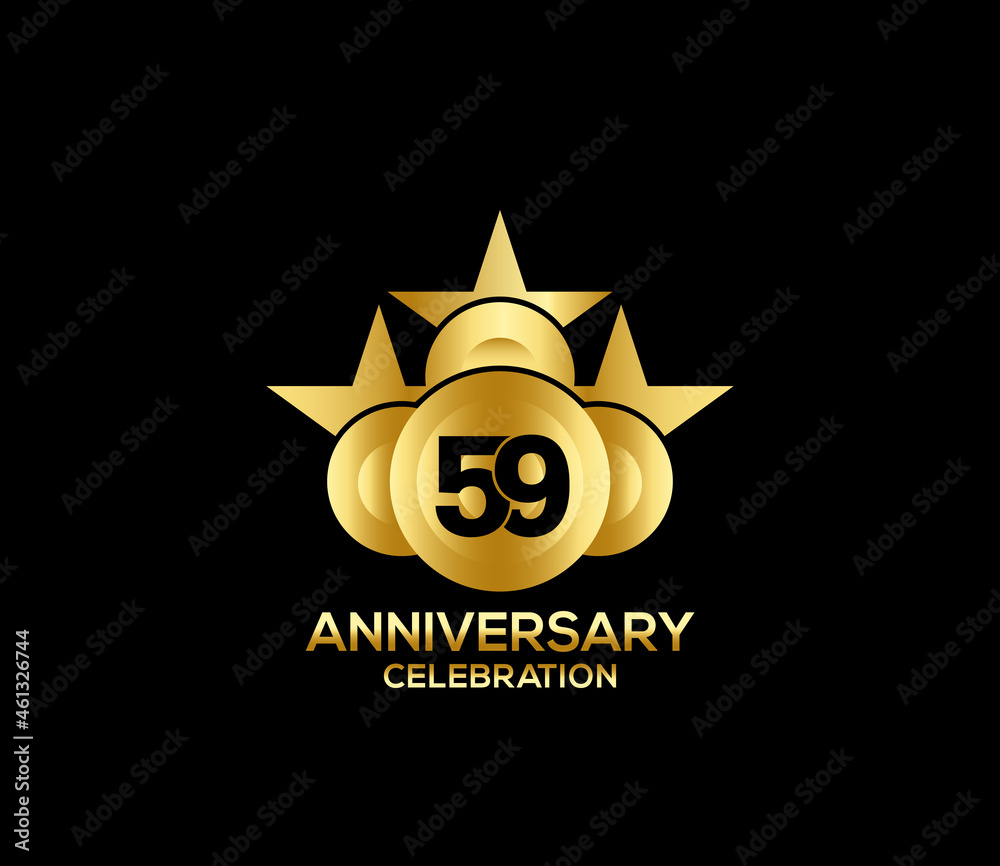 Happy Anniversary of, 59 Years, Bright Color Star Design Shape element, ceremony party Presentation Happy Anniversary of, 59 Years, Bright Color Star Design Shape element, ceremony party Presentation
