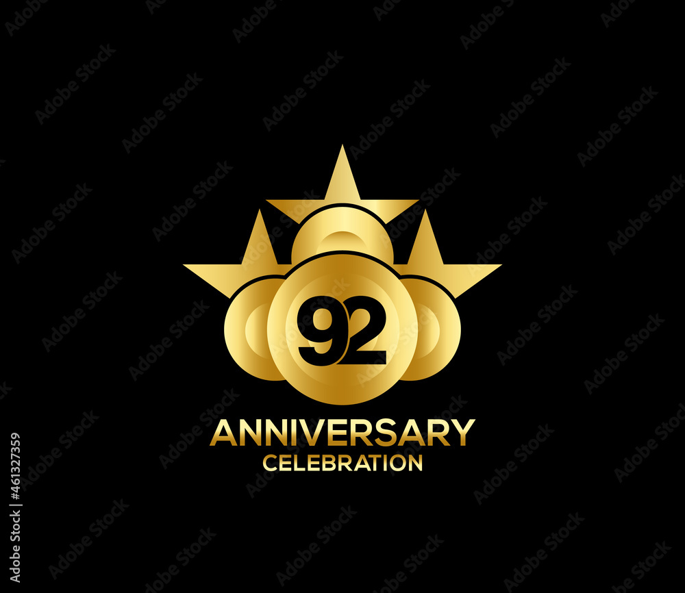 Happy Anniversary of, 92 Years, Bright Color Star Design Shape element, ceremony party Presentation Happy Anniversary of, 92 Years, Bright Color Star Design Shape element, ceremony party Presentation