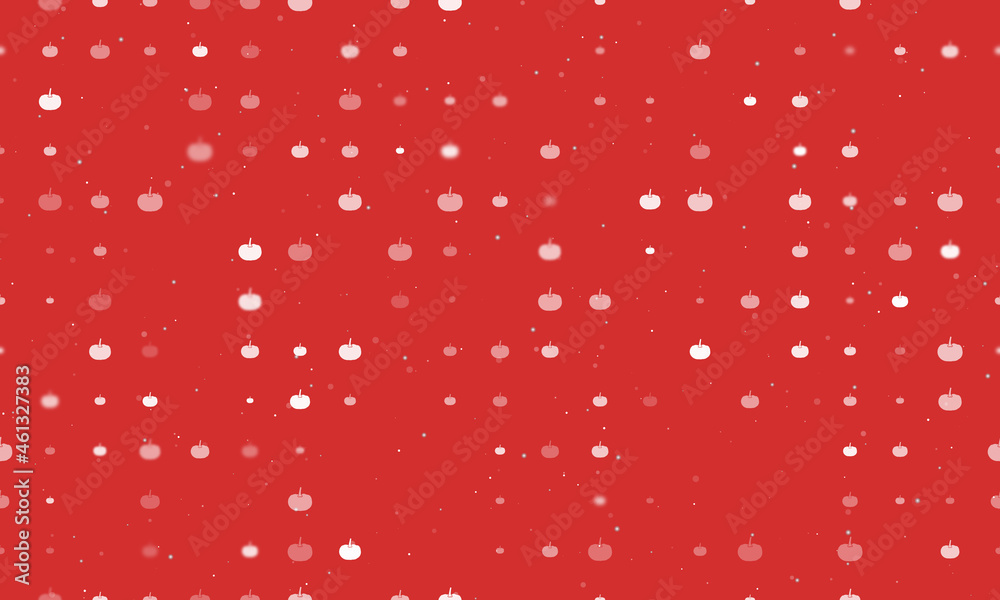 Seamless background pattern of evenly spaced white pumpkin symbols of different sizes and opacity. Vector illustration on red background with stars Seamless background pattern of evenly spaced white pumpkin symbols of different sizes and opacity. Vector illustration on red background with stars