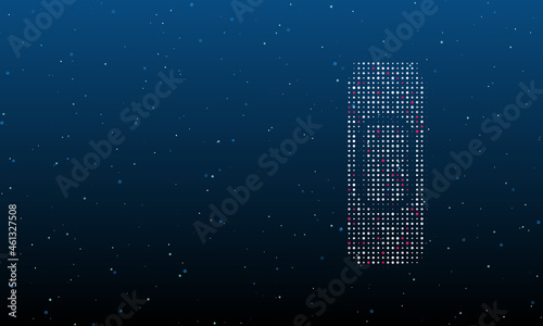 On the right is the beer can symbol filled with white dots. Background pattern from dots and circles of different shades. Vector illustration on blue background with stars