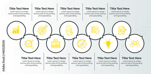 10 Steps Infographics Design Template - Graph, banner , Pie chart, workflow layout, circular diagram, brochure, report, presentation, web design. Editable Vector illustration