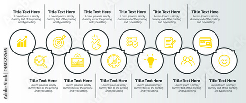 12 Steps Infographics Design Template - Graph, Pie chart, workflow layout, cycling diagram, brochure, report, presentation, web design. Editable Vector illustration