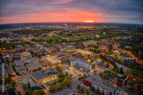 Fototapeta Naklejka Na Ścianę i Meble -  Aerial View of a Sunrise over Grand Forks, North Dakota