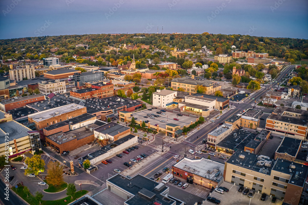 Aerial View of Mankato, Minnesota at Dusk