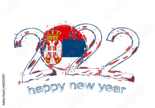 Happy New 2022 Year with flag of Serbia.