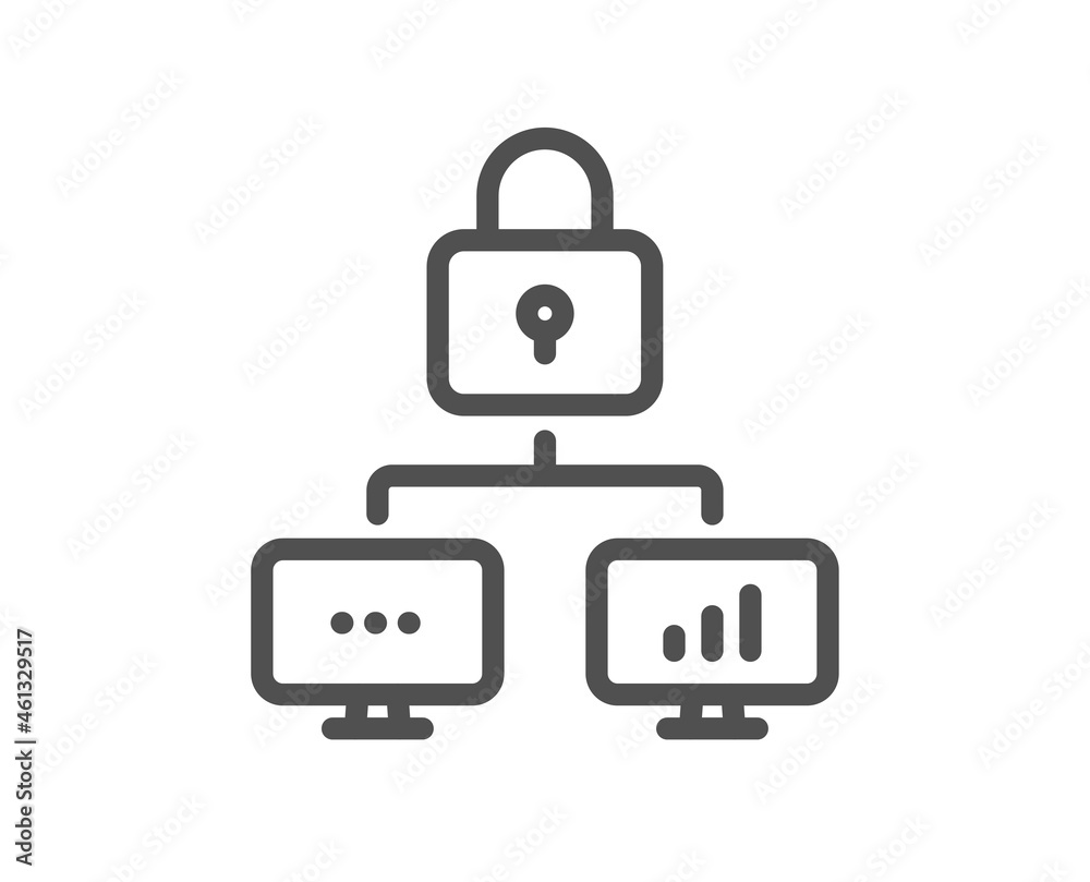 Lock line icon. Network protection sign. Security padlock symbol. Quality design element. Line style lock icon. Editable stroke. Vector Lock line icon. Network protection sign. Security padlock symbol. Quality design element. Line style lock icon. Editable stroke. Vector