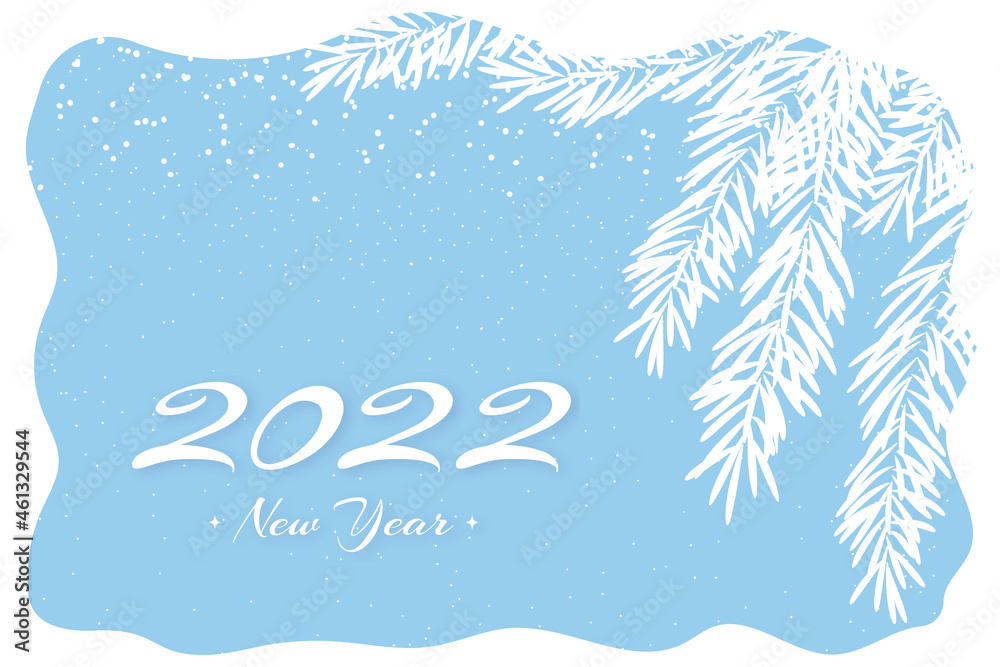 2022 snow card in flat style on light background. New year illustration. Blue color vector background. Abstract landscape banner design. Holiday celebration concept