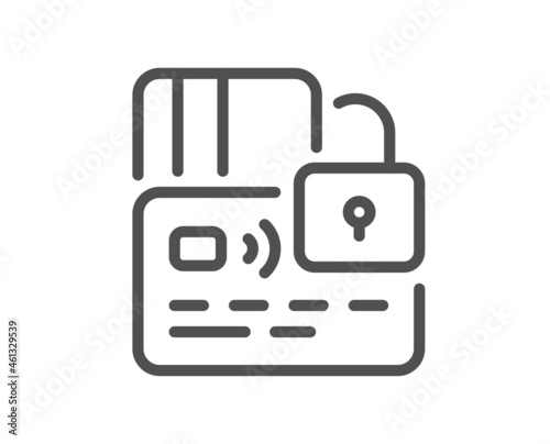 Credit card line icon. Blocked bank money payment sign. Non-cash pay symbol. Quality design element. Line style card icon. Editable stroke. Vector