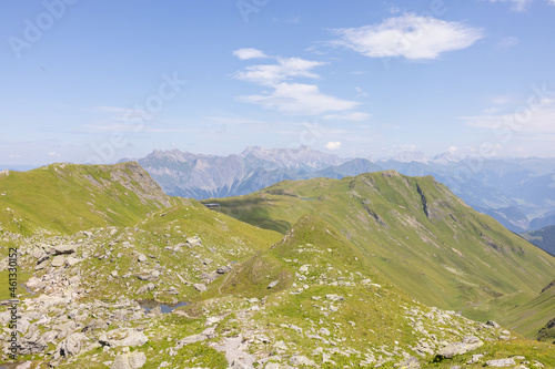 Amazing hiking day in one of the most beautiful area in Switzerland called Pizol in the canton of Saint Gallen. What a wonderful landscape in Switzerland at a sunny day.