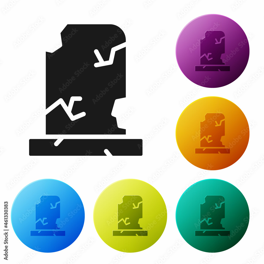 Black Old grave with tombstone icon isolated on white background. Set icons in color circle buttons. Vector