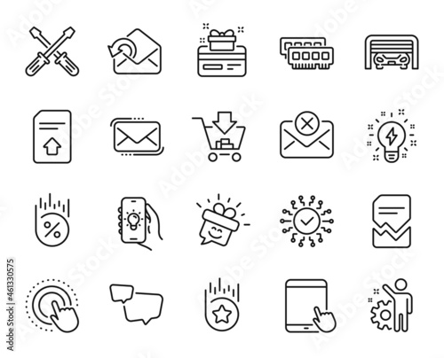 Vector set of Smile, Security network and Reject mail line icons set. Messenger mail, Click hand and Speech bubble icons. Inspiration, Loyalty star and Shopping signs. Smile web symbol. Vector photo