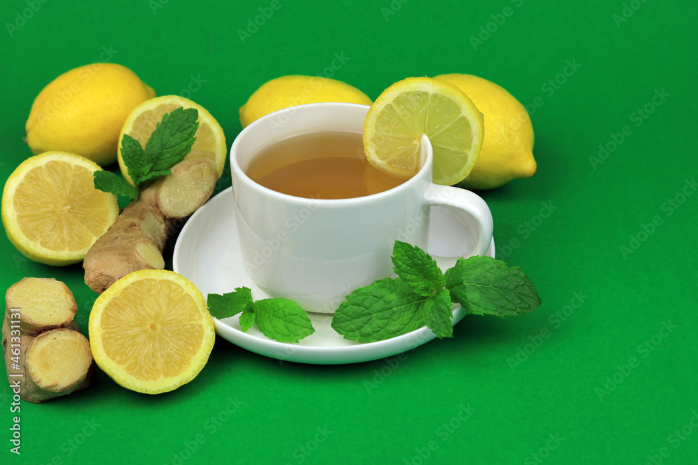 cup of tea with lemon and mint. cup of tea with lemon and mint.
