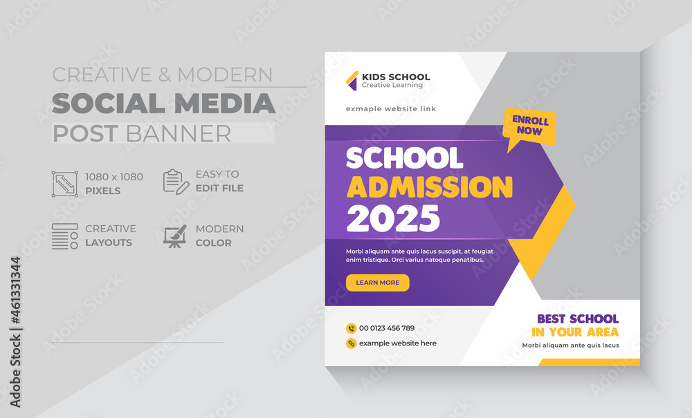 Obraz premium School education admission social media post banner & web banner layout