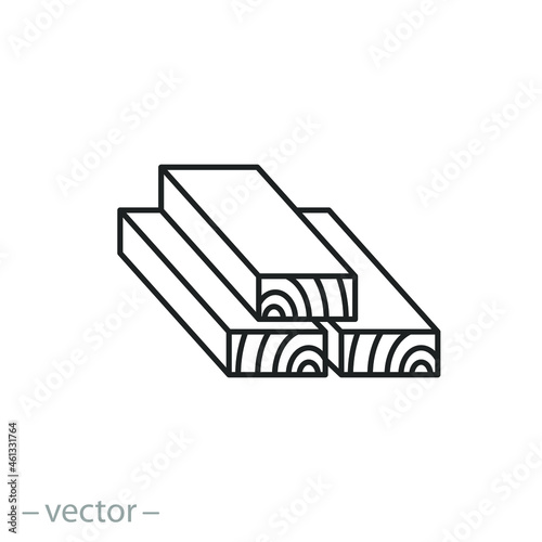 lumber icon, wood industrial, timber stack, wooden building material,  thin line symbol on white background - editable stroke vector illustration eps10
