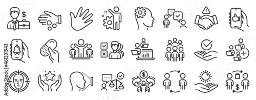 Set of People icons, such as Workflow, Dont handshake, Businessman case icons. Approved, Winner, Face id signs. Group people, Capsule pill, Employee. Buying process, Donation money, Hand. Vector
